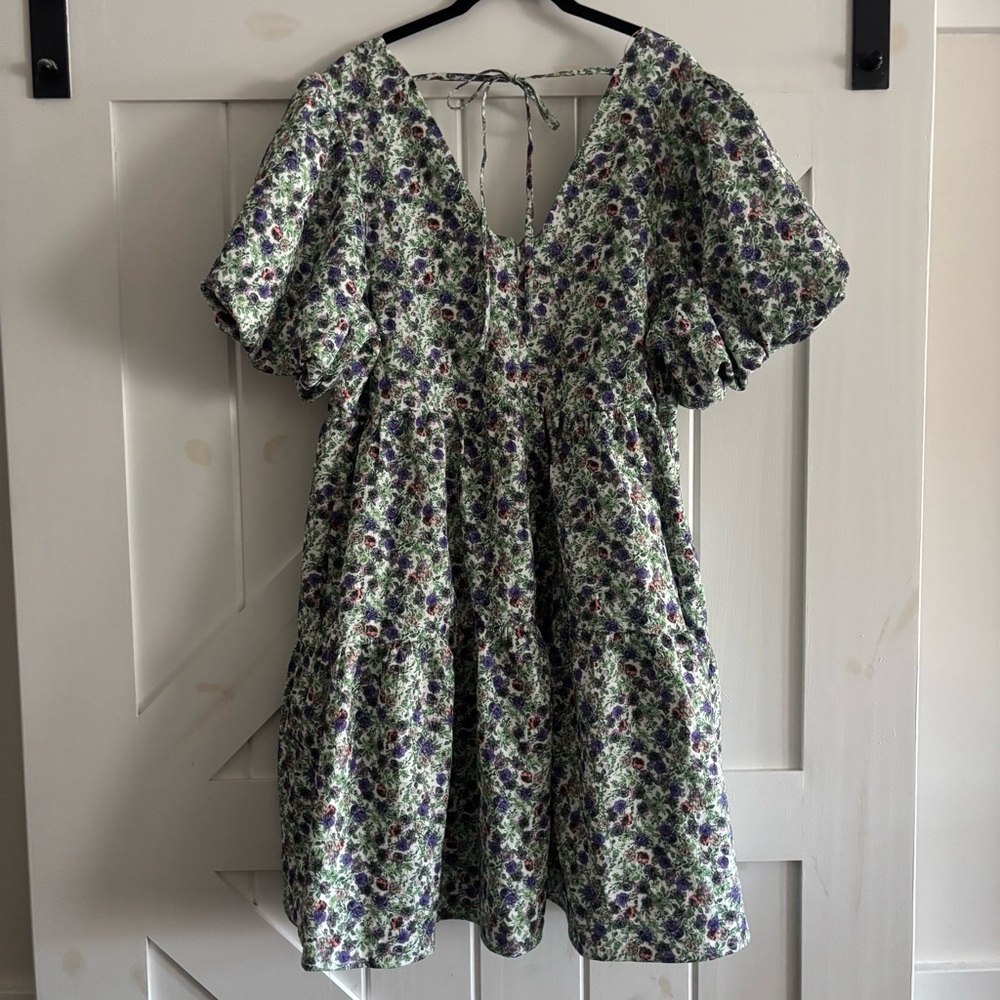 English Factory Floral Puff Sleeve Jacquard High-Low Dress - Picture 9 of 9